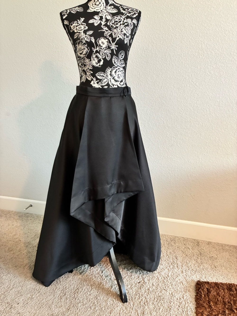 Adrianna Papell Black High-Low Asymmetric Satin Skirt